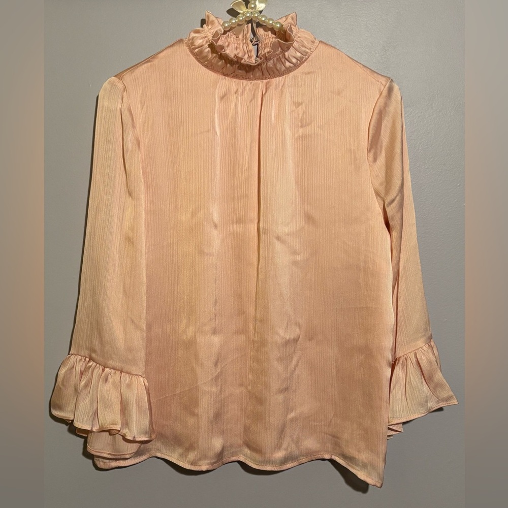 CeCe Peach Ruffle Neck Blouse